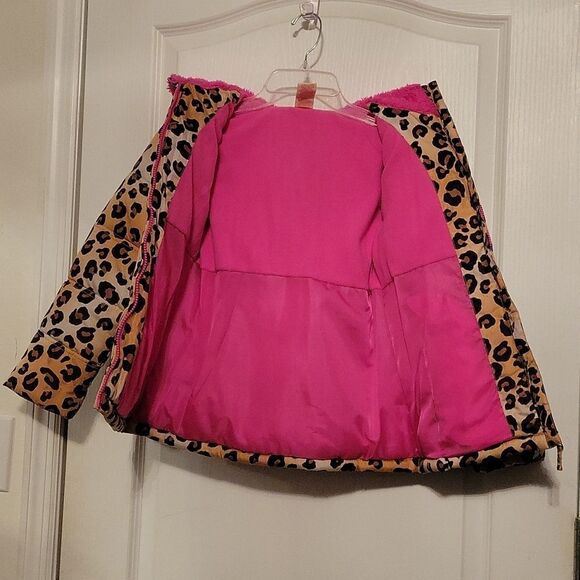 GIRLS WINTER CHEETAH PINK BUBBLE JACKET - Picture 6 of 15
